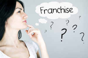 Businesswoman contemplating buying a franchise business opportunity